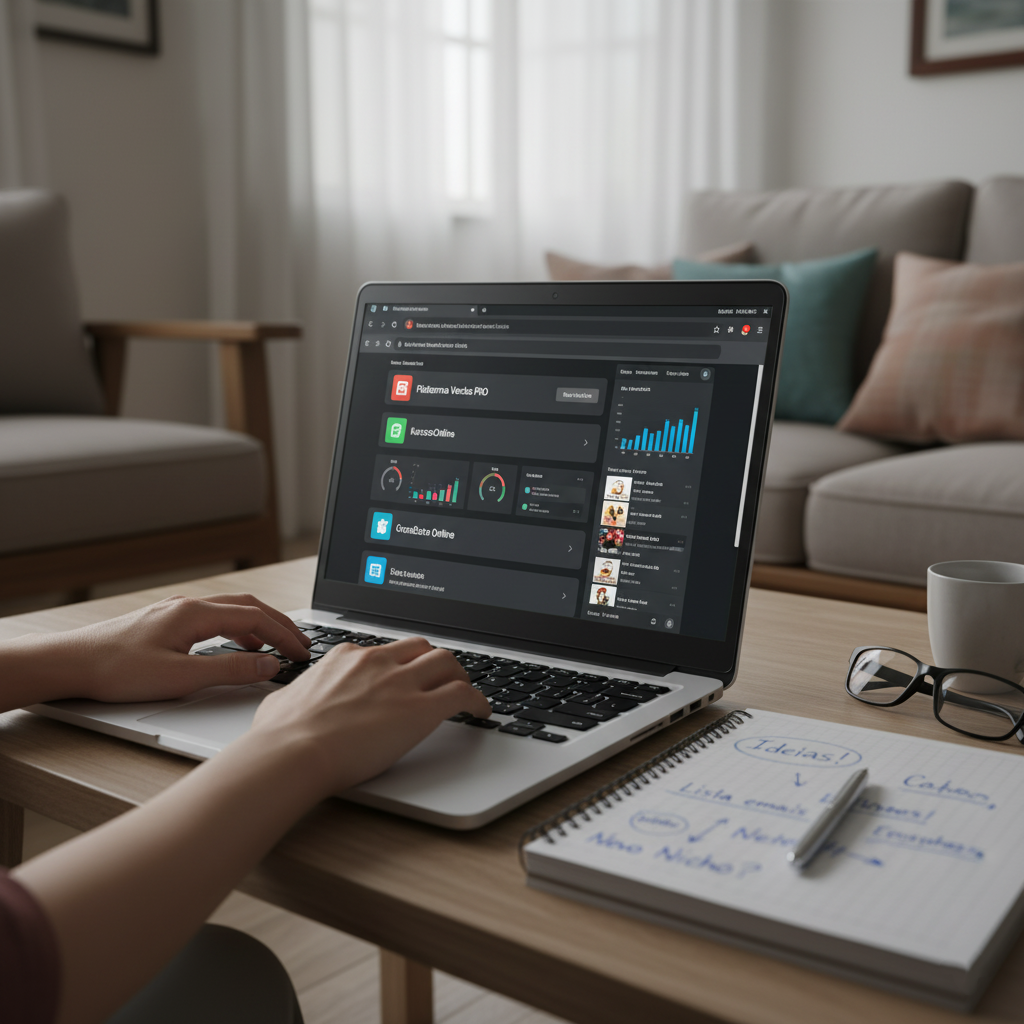 Pessoa trabalhando em um laptop em plataformas de marcado de afiliados