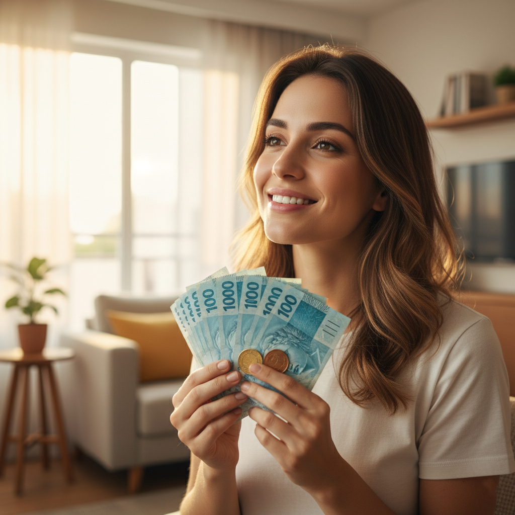 o alívio financeiro com a isenção de IR até R$5.000, simbolizando mais dinheiro no bolso