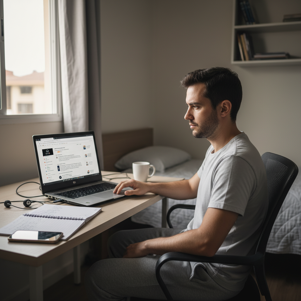 Homem trabalhando em casa no mercado de afiliados.