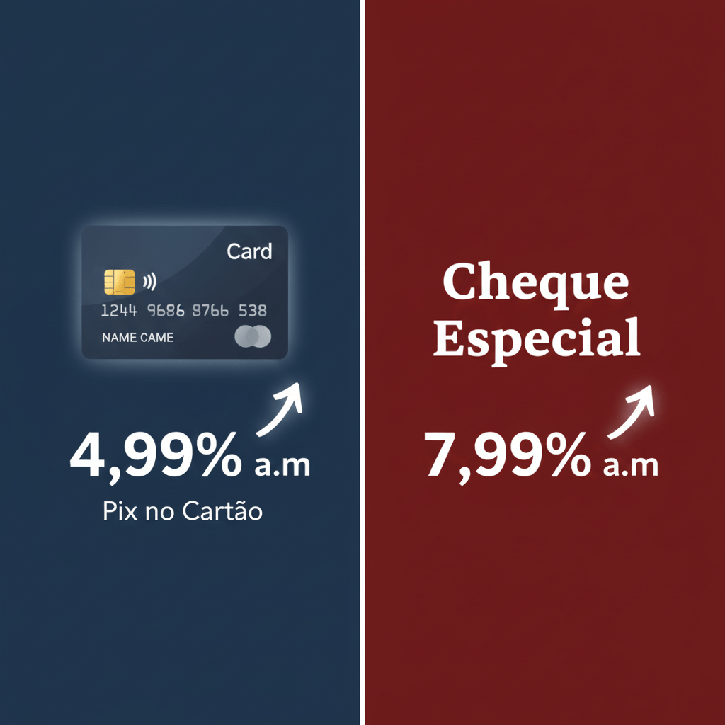 Comparativo entre o uso do Pix no cartão e o cheque especial.