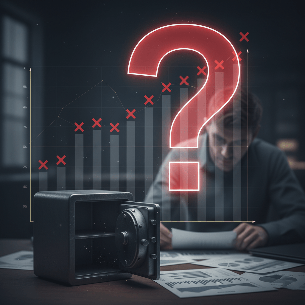 Num ambiente em que empresas quebram antes dos 5 anos uma pessoa analisando números e um cofre aberto e vazio