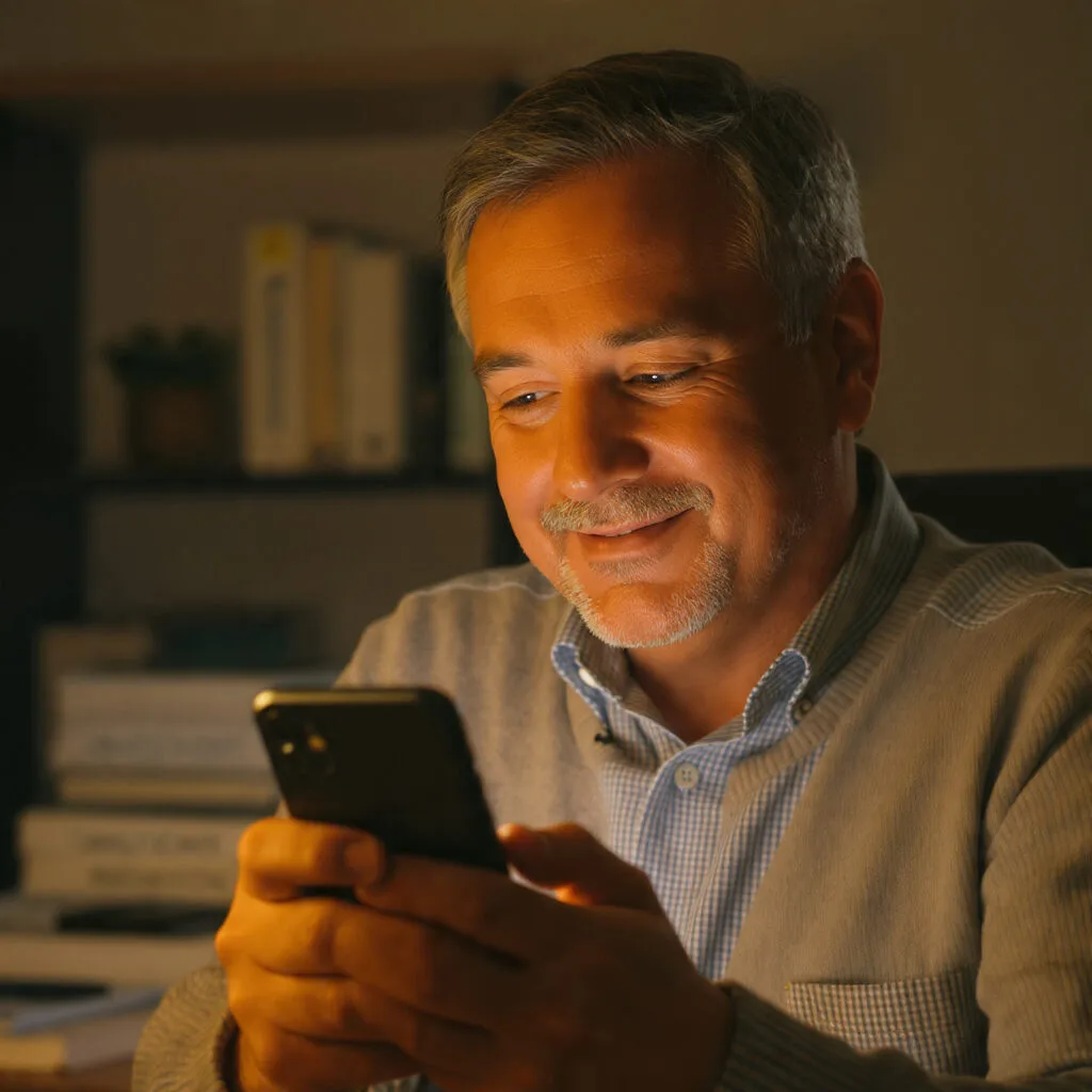 Investidor aliviado após receber o ressarcimento do Banco Master pelo FGC via aplicativo.